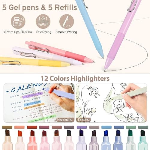 DazSirit 62 PCS Aesthetic Stationery Set with Foldable Pencil Case, 12 Pastel Highlighters, 4 Erasable Pens, 5 Gel Pens, 6 Mechanical Pencils, Sticky Notes – School Supplies for Girls & Teens (Pink) thumbnail 6