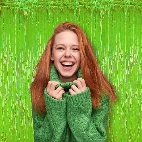 Voircoloria Green Iridescent Fringe Backdrop Curtains,3.3x6.6ft, 2 Pack | Tinsel Streamers, Door Shimmer, For Baby Shower, Birthday Party Decorations, Graduations thumbnail 6