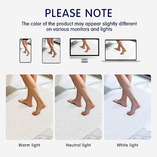 SUBRTEX Bathroom Rugs Chenille Bath Rug Soft Short Plush Bath Mat Soft Shower Mat Water Absorbent Shower Mat Quick Dry Machine Washable (White, 20" x 32") thumbnail 8