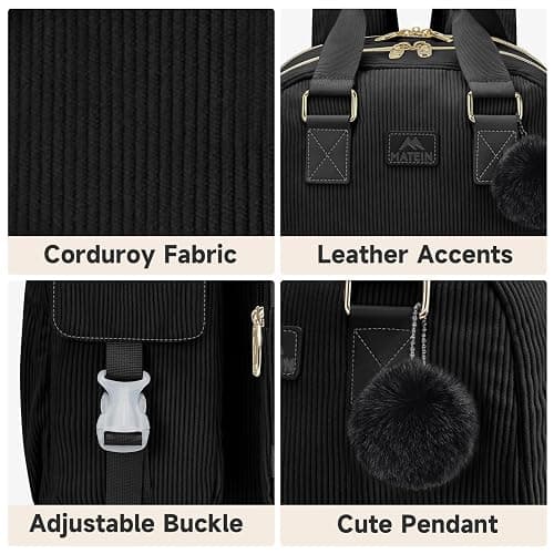 MATEIN Cute Laptop Backpack for Women, 15.6 Inch Corduroy Computer College Backpack with USB Charging Port, TSA Lightweight Aesthetic Back Pack Travel Laptop Daypack for Work Nurse Teacher Gift, Black thumbnail 6