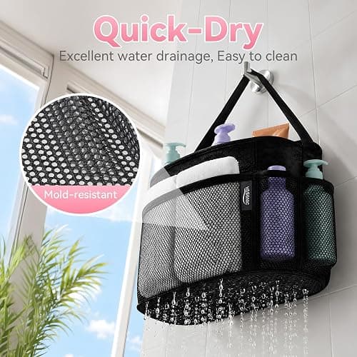 YASONIC Mesh Shower Caddy Portable for Dorm College Room Essentials, 8-Pocket Large Shower Bag with Single Handles, Hanging Shower Basket for Beach, Swimming, Bathroom, Beach, Black thumbnail 4