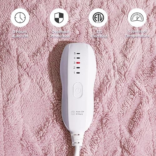 Aheadpret Heated Blanket-Electric Blanket 50"x60" Soft Heated Throw Blanket with 5 Heating Levels & 3 Hours auto-Off,Machine Washable (Pink thumbnail 3