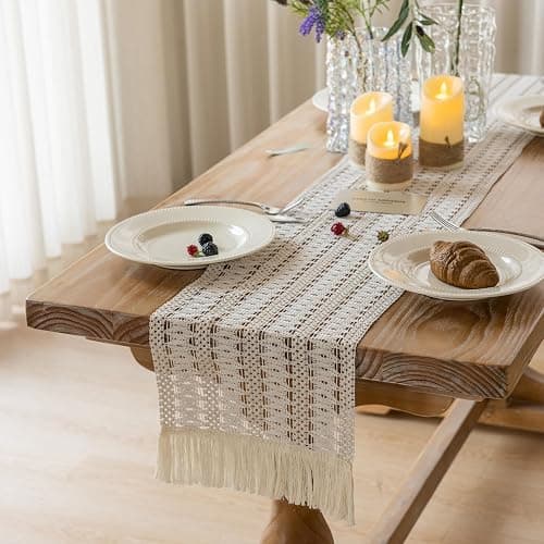 Keketo Boho Table Runner White for Home Décor 12x72 Inches Farmhouse Macrame Burlap Jute Rustic Dining Kitchen Centerpiece Bohemian Decor French Country Bridal Shower Decorations thumbnail 3