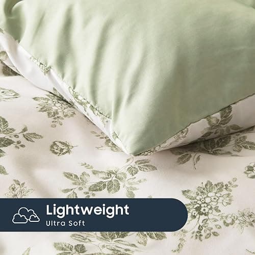 Wake In Cloud - Cottagecore Comforter Set, Floral Vintage Flower Shabby Chic Coquette Aesthetic for Women Teen Girls, Soft Lightweight Dorm Bedding, 3 Pieces, Sage Green, Full Size thumbnail 7