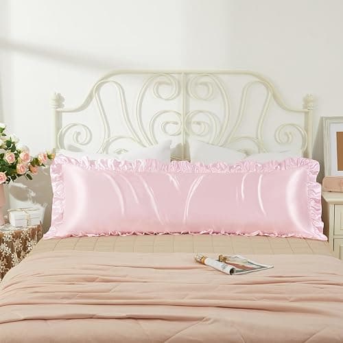 HommxJF Blush Pink Satin Pillowcases Body Pillow for Hair and Skin,Blush Pink Body Pillow Silk Pillowcase with Envelope Closure Princess Room Decoration - Image 1