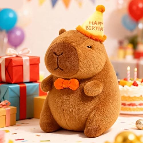redaica Happy Birthday Capybara Plush,Cute Capybara Stuffed Animal,Soft Kawaii Capibaras Stuff Toy for Kids,Capibara Plushies Birthday Party Decorations Gift for Boys Girls(10inch) thumbnail 6