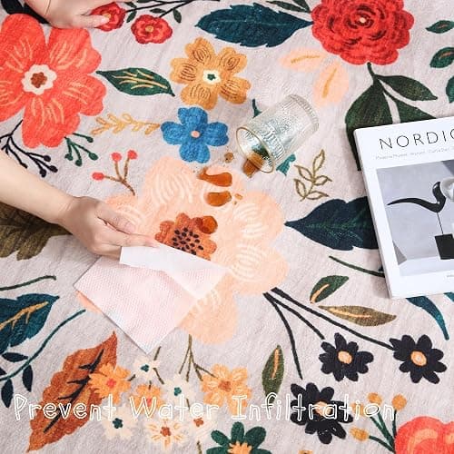 Rugcomf Area Rugs 9x12 Living Room Clearance Washable Boho Rug Non Slip Floral Vintage Low Pile Large Rug for Living Room, Bedroom, Farmhouse, Dining Room, Kids Playroom(Beige) thumbnail 2