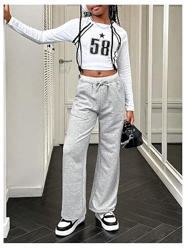 SOLY HUX Girl's Drawstring Waist Baggy Sweatpants Wide Leg Casual Loose Long Pants thumbnail 4