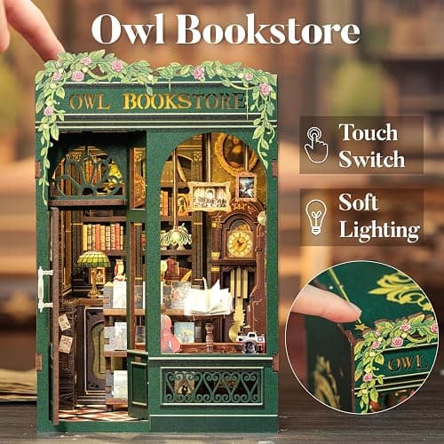 CUTEBEE Book Nook Kit - DIY Miniature House Kit for Adults, Teens and Beginners, Dollhouse Booknook Library Tiny House Bookshelf Decor 3D Wooden Puzzle, Gifts for Family, Friends (Owl Bookstore) thumbnail 3