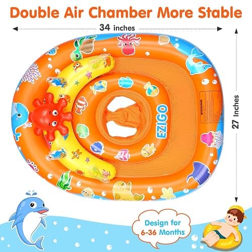 EZIGO Baby Pool Float with Canopy UPF 50+ Sun Protection, Double Air Chambers Infants Swimming Floats with Sound Toys Adjustable Safety Seat Toddler Float for Boys and Girls 6-36 Months thumbnail 4