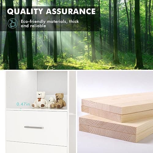 PatioPerk Closet System with Drawers, 8FT Walk in Closets Organizer with 3 Shelving Towers, 96" Wooden Storage Systems with Hanging Pods, Built-in Garment Rack for Bedroom thumbnail 7
