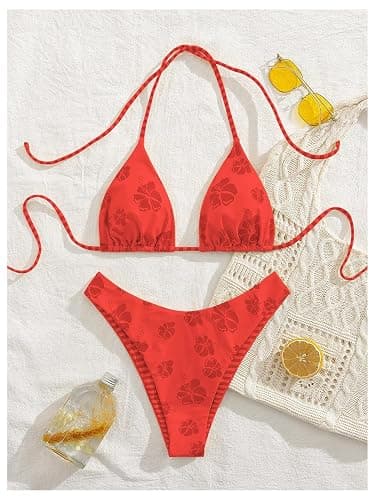 MakeMeChic Women's Polka Dots Triangle Thong Bikini Sets Floral Cute Bathing Suit Swimsuits thumbnail 3