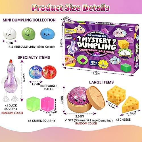 2026 Squishy Advent Calendar, 25 Day Christmas Countdown with Dumpling, Cheese, Glitter Ball & Surprise Squishies, Food-Inspired Collectible Collection, Holiday Gift Box, Mystery Countdown Calendar thumbnail 3
