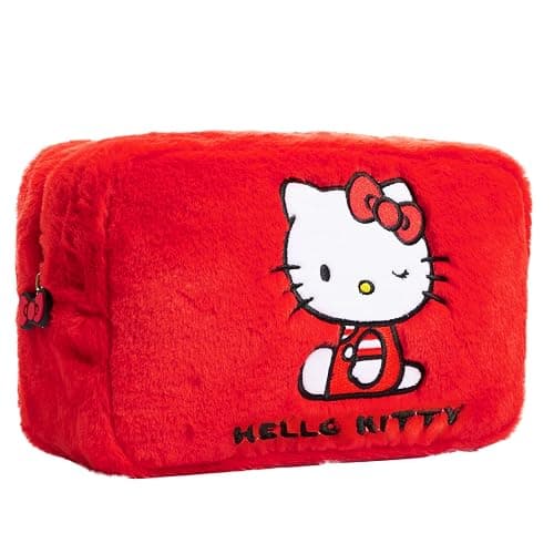 Hello Kitty Cute Makeup Bag Fluffy Kawaii Travel Bag, Zipped Cosmetic Bag Toiletry Bag for Women Teens Girls, Gift for Her - Image 1