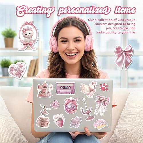 200 PCS Coquette Stickers, Pink Aesthetic Waterproof Vinyl Stickers for Girls, Preppy Sticker for Laptop, Water Bottles, Guitar Computer thumbnail 6