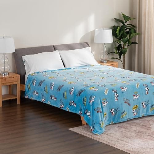 Berkshire Blanket Peanuts® VelvetLoft® Cute Character Snoopy Plush Blanket,Peanuts Large Masked Marvel Toss Happy Blue,Twin 60 in x 90 in (Official Peanuts® Product) thumbnail 7