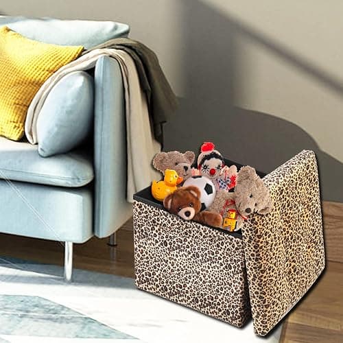 ALASDO Ottoman Storage Ottoman Footrest Stool Foldable Foot Rest Footstool Bench for Living Room 17x13x13inches Leopard Print thumbnail 2