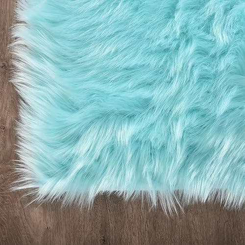 Latepis High Pile Faux Fur Area Rug, 4x6 ft, Light Blue, Living Room, Bedroom Decor, Washable, Fluffy, Luxury Home Decor - 4 x 6 ft Rectangle - Light Blue thumbnail 5