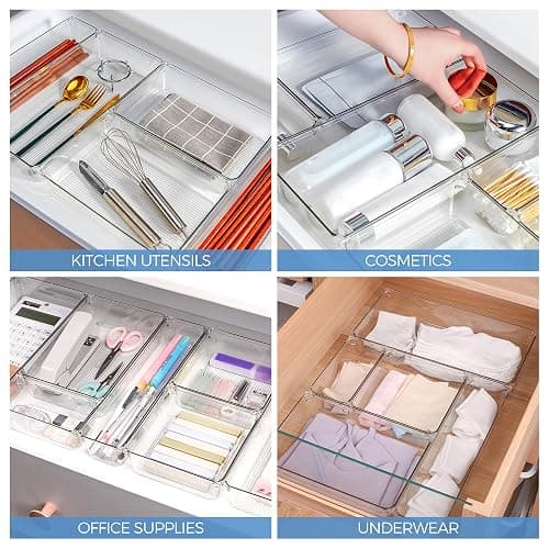 Ravinte 6 Pack Drawer Organizer - 6" X 9" Plastic Storage Bins, Acrylic Organizers with Non-Slip Pads Clear Desk Storage Tray for Makeup, Jewelries, Kitchen Utensils, Bathroom and Office thumbnail 7