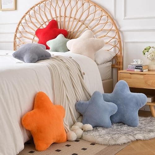 Xiashrk Star Pillow, Decorative Throw Pillows for Bed Couch, 15" Star Shaped Pillow Plush Floor Cushions Room Decor Pillow with Faux Rabbit Fur for Sofa Bedroom Living Room (Red, 15" x 15") thumbnail 7