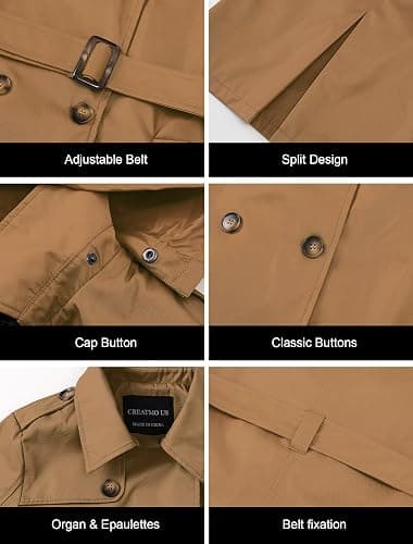 CREATMO US Women's Long Trench Coat Double-Breasted Classic Lapel Overcoat Belted Slim Outerwear Coat with Detachable Hood thumbnail 6