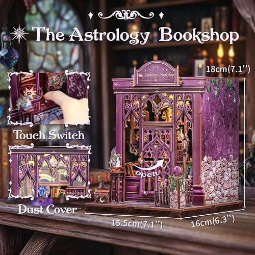 CUTEBEE Book Nook Kit - DIY Miniature House Dollhouse Kit for Adults and Teens, Booknook Tiny House Bookshelf Decor 3D Wooden Puzzle, Gifts for Family Friends (The Astrology Bookshop) thumbnail 3