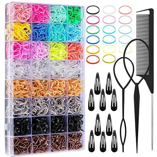 auroray Hair Ties, 17 Colors Elastic Hair Rubber Bands, 2000 Pcs Baby Hair Ties with Hair Styling Tools Organizer Box for Girls, Women, Toddler - Image 1