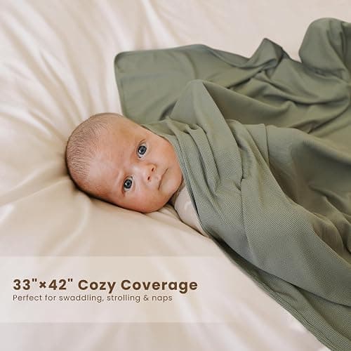 Konssy Ribbed Knit Baby Blankets 2 Pack, Stretchy Lightweight Swaddle Blanket for Boys & Girls, Soft Cozy Receiving Wrap for Newborns, Infants, & Toddlers, 33x42 Inch thumbnail 3