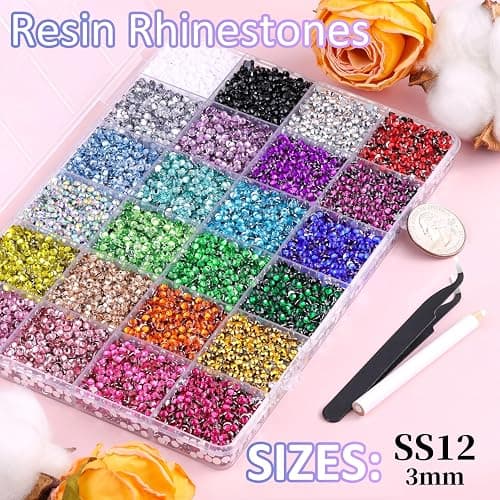 24000Pcs Resin Rhinestones for Crafting with Tweezers, Multicolor 3mm Bedazzling Crystal with 3Pcs 10ml B7000 Jewelry Glue for DIY Crafts Clothing Tumblers Shoes Fabric Nail Art thumbnail 2