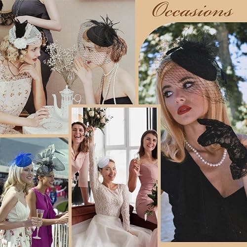Revkokmx Fascinator Hat Veil Feather Fascinator Tea Party Bridal Wedding Veil Retro Hat Pillbox Hat thumbnail 5