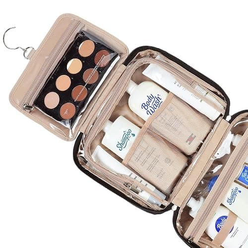 NISHEL Travel Toiletry Bag for Women, Makeup Essentials Organizer, Hanging Case for Accessories, Cosmetics, Large Size, Black thumbnail 3