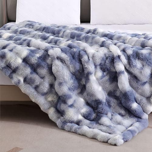 ORINOVA Tie-dye Blue Soft Comfy Throw Blanket for Couch Bedroom Faux Fur 50x60 Fluffy Blanket for Living Room Furry Bed Comforter Cozy Home Decor Gifts 860 GSM thumbnail 2