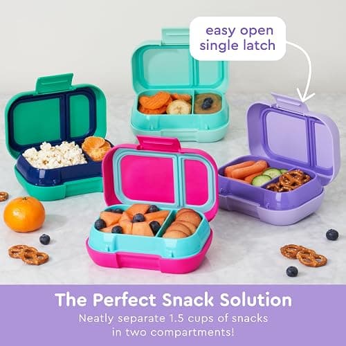 Bentgo Kids Snack - 2 Compartment Leak-Proof Bento Box Container for Snacks and Small Meals, Easy-Open Latch, Dishwasher Safe, BPA-Free for School, Daycare, & Sports - Ideal for Ages 3+ (Purple) thumbnail 5
