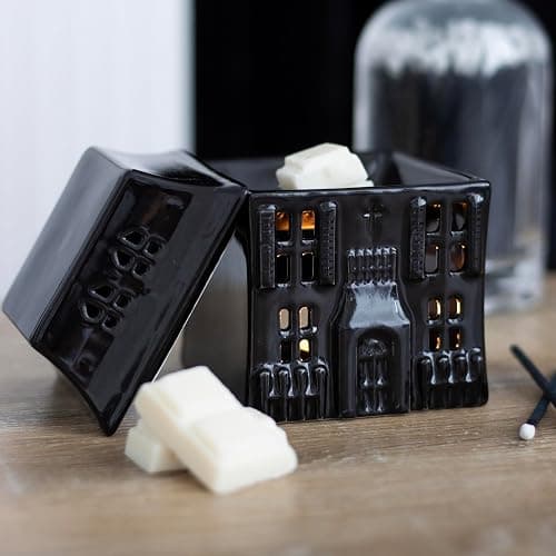 Gothic Decor Oil Burner - Haunted House Tealight Holder for Spooky Style Home Decor and Eerie Shadows Oil Warmer - Create a Bewitching Atmosphere with this Candle Holder thumbnail 2