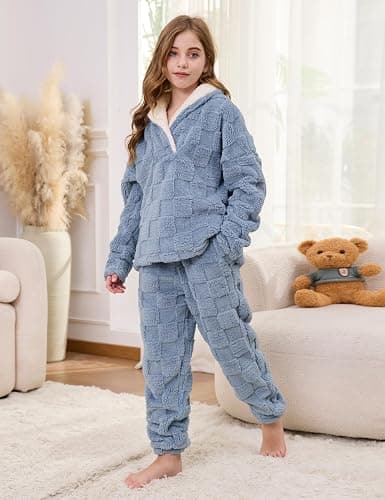 Lentta Girls Fleece Pants Sets Fuzzy 2 Piece Outfits Casual Warm Pullover Top Sweatshirt Sweatsuit with Pockets 5-14Y thumbnail 6