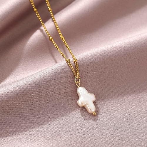 Pearl Cross Necklace for Women Nature Freshwater Pearl Cross Necklace Baroque Pearl Necklace Chunky Big Cross Pearl Necklace thumbnail 2