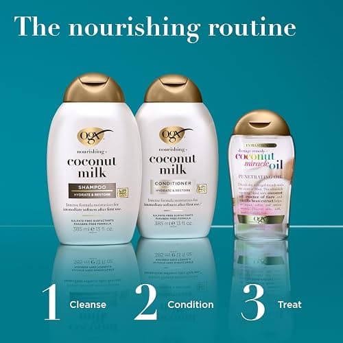 OGX Nourishing + Coconut Milk Conditioner, Hydrating & Restoring Conditioner Moisturizes for Soft Hair After the First Use, Parabens-Free, Sulfate-Free Surfactants, 13 fl. Oz thumbnail 7