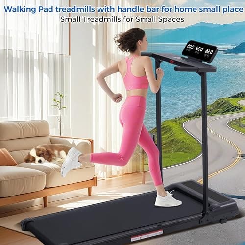 Walking Pad Treadmill with Handle Bar, Compact Portable Treadmills for Home Small, Electric Walking Pads with Handles, 3.5HP Quiet and LED Display, 400 LBS Capacity thumbnail 3