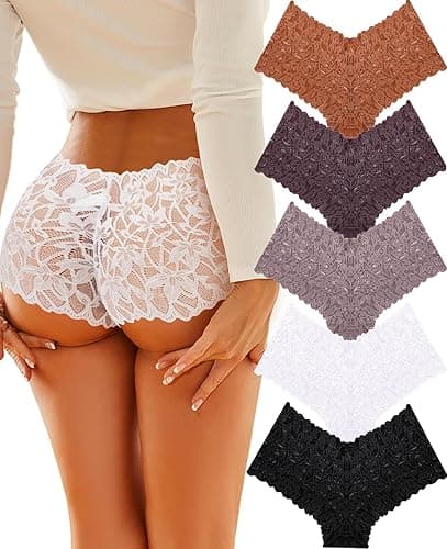 ALL OF SHE Sexy Underwear Panties for Women Cheeky V Waist Lace Boyshorts Plus Size Underwear Women 5 Pack - Image 1
