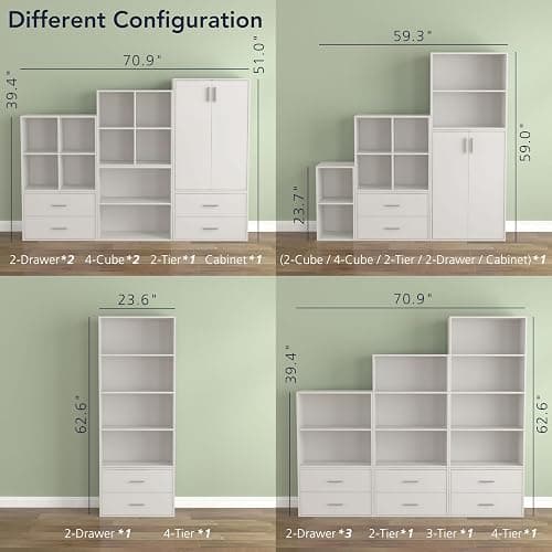Homes: Inside + Out Apexa 4-Cube Storage Organizer Shelves, Stackable Wood Bookcase Fits Cubby Bins for Organization, Dorm Teen Room Decor & Home Office, White thumbnail 11
