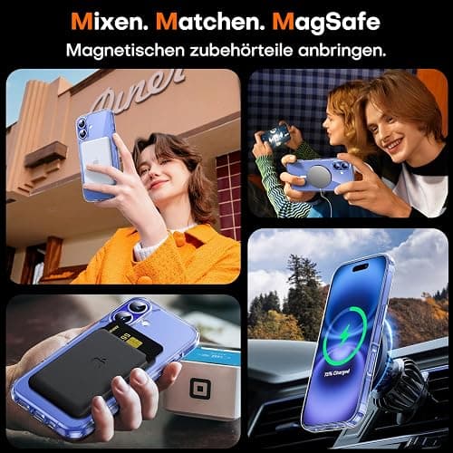 TAURI für iPhone 16 Hülle 6,1" mit Panzer Schutz Glas Folie, Kompatibel mit MagSafe, Schutz nach Militärstandard, [Anti-Vergilbung] Stoßfest Magnetisch Handyhülle - Durchsichtig thumbnail 7