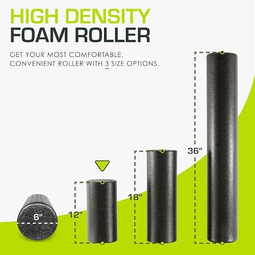 ProsourceFit High Density Foam Rollers 12 - inches long, Firm Full Body Athletic Massage Tool for Back Stretching, Yoga, Pilates, Post Workout Muscle Recuperation, Black thumbnail 2