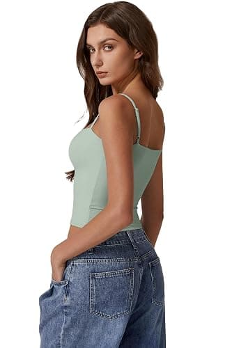 QINSEN Women's Double Lined Basic Tank Top Adjustable Spaghetti Straps Sleeveless Camisole Shirts thumbnail 4