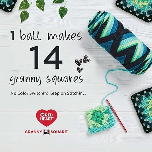 Red Heart All in One Granny Square Black- Cyber Leaf Yarn - 3 Pack of 250g/8.8oz - 100% Acrylic - #4 Worsted (Medium) - 381m/417Yards - for Knitting, Crochet and Amigurumi thumbnail 4