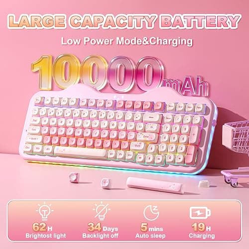 YUNZII C98 Wireless Mechanical Keyboard with Number Pad,99 Key BT5.0/2.4G/USB-C Hot Swap Gasket Mount with PBT MOA Keycaps,Custom RGB,Cute Cake Keyboard for Win/Mac (Pink, Milk V2 Linear Switch) thumbnail 6