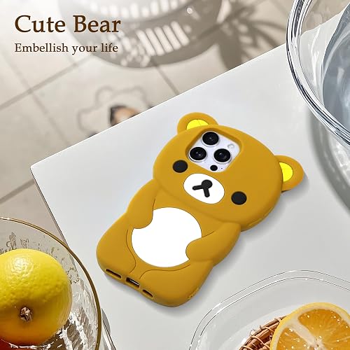 IAIYOXI Soft Silicone Bear Case for iPhone 13, Cute 3D Cartoon Teddy Bear Designed, Protective Lovely Fun Adorable Fashion Phone Case, Kawaii Cover for Women Girls Kids, Brown thumbnail 6