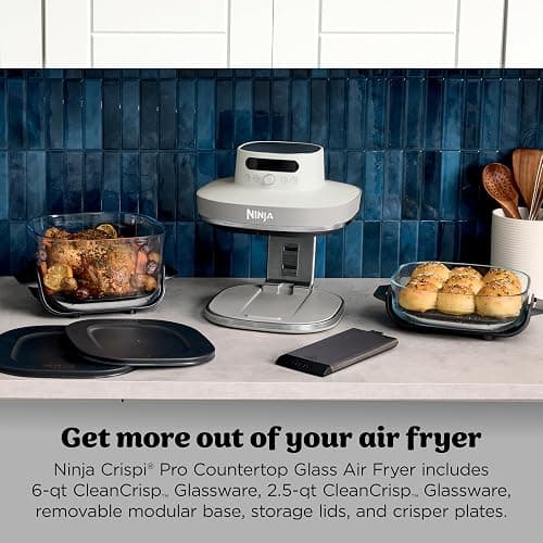 Ninja Crispi Pro 6-in-1 Glass Air Fryer | 6qt & 2.5qt Glass Containers with Storage Lids | Non-Toxic | Meal Prep, Microwave, Freezer & Dishwasher Safe | Air Fry, Bake & More | Bone | AS101CLG thumbnail 2