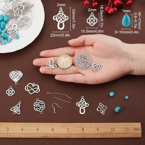 SUNNYCLUE 1 Box DIY Make 10 Pairs Trinity Knot Earring Making Starter Kit Tibetan Style Celtic Knot Links Charms Heart Pendant Turquoise Beads Findings for Women Adults DIY Earring Jewellery Making thumbnail 2