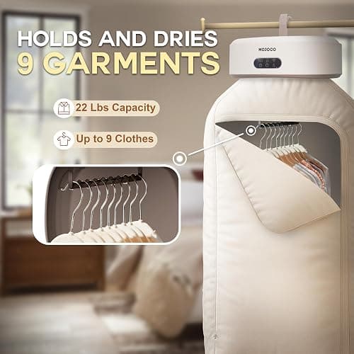 MOJOCO Portable Clothes Dryer - Mini/Compact Dryer for Apartment, RV, Travel - Small Quiet Fast-Drying Machine with Adjustable Timer & Hassle-Free Setup thumbnail 6