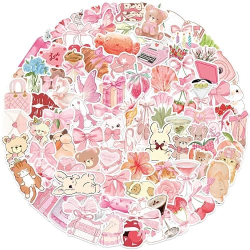 100PCS Pink Coquette Stickers Pack, Aesthetic Cute Bow Tie Girly Stickers for Women Girls Teens, Waterproof Vinyl Bear Drink Decals for Laptop Water Bottles Computer Phone Guitar Journals thumbnail 3